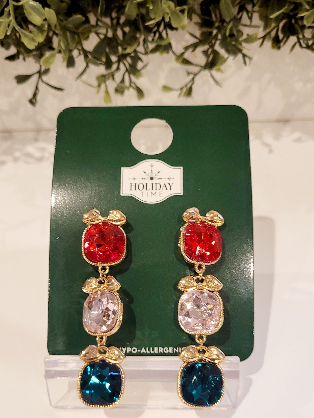 Holiday Time Studded Gold-Tone Triple Drop Earrings